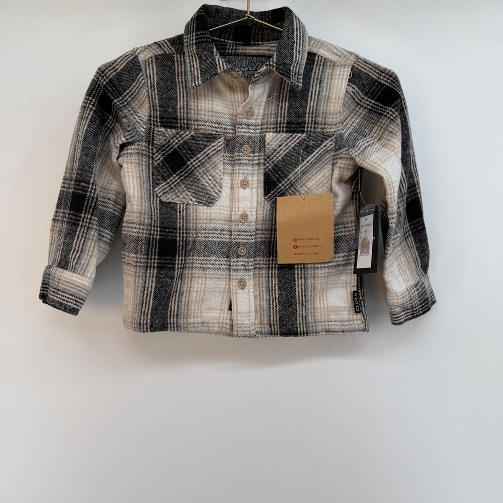 Brooklyn Cloth Kids Shacket‎ Plaid Button Down Shirt Size 4 Beige Black